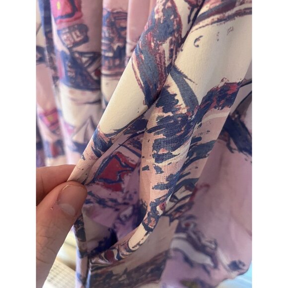 Svilu Pleated Crepe De Chine Size 6 100% Silk Dress Pink with Sailboats - Picture 4 of 16